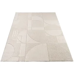 KADIMA DESIGN Teppich Kurzflor Struktur Wohnzimmer  Creme Rechteckig 120x170 | 100% Polyester, Rücken aus Baumwolle | Florhöhe: 10 mm | Handwäsche