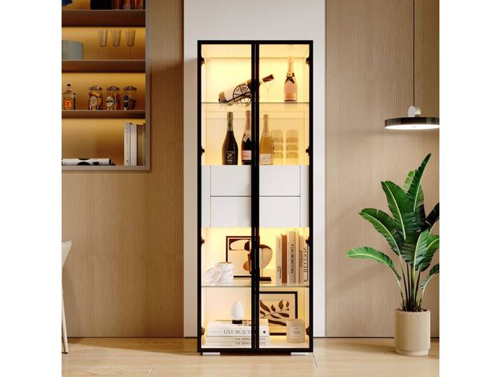 Vitrine Vitrine Armoire de stockage équipé de LED Vitrine Porte de l'armoire en verre trempé 60*40*160cm Armoire