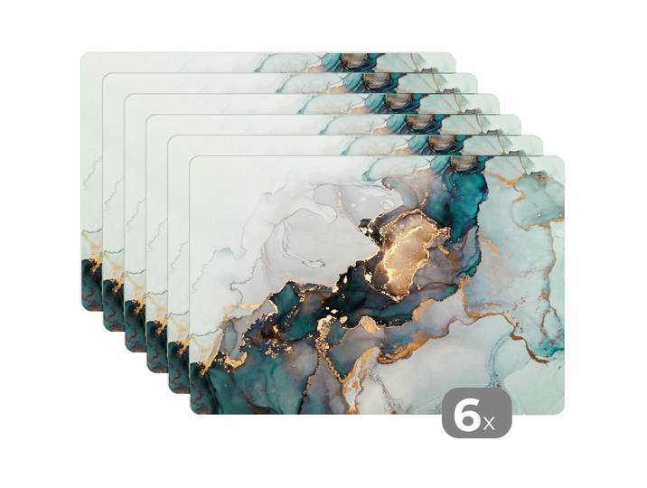 PLATZSETS 6er-Set Marmordruck - Gold - Blau 45x30 cm Tischset