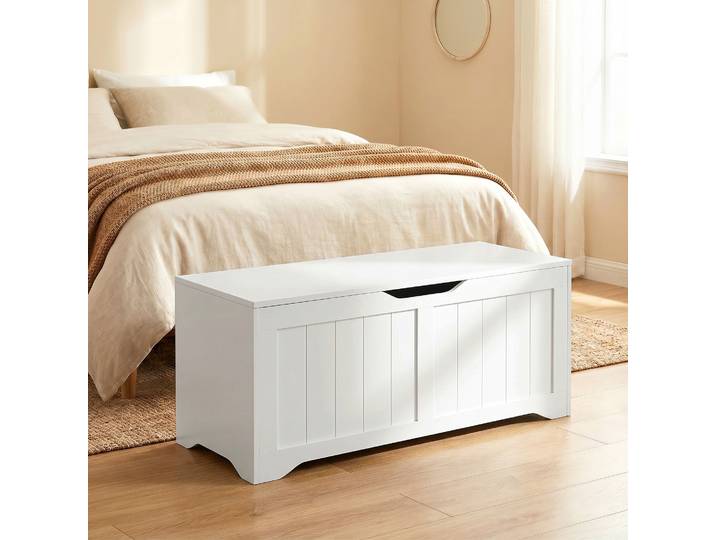 HOMCOM Banc Coffre Blanc 136L 100x40x45cm Rangement Sécurité
