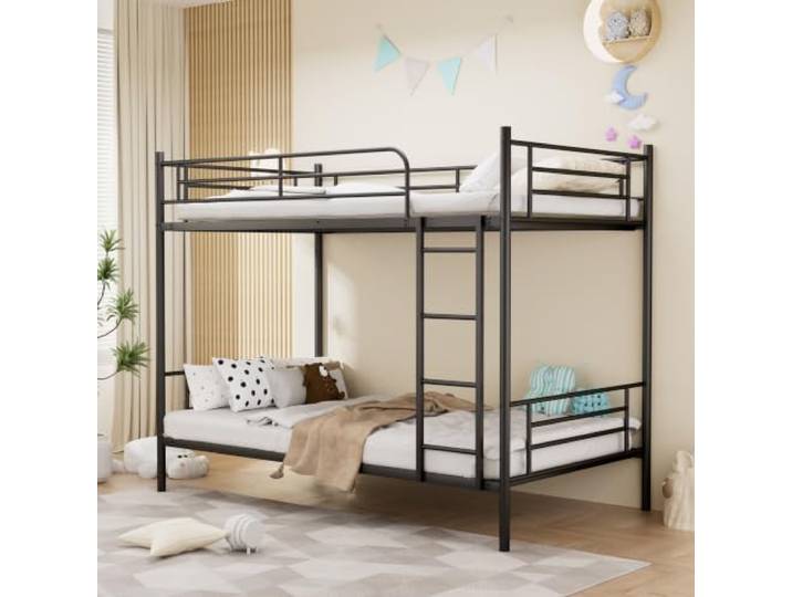 Bellemave Etagenbett 90×190 cm Schwarz, Metall‑Bettgestell mit Lattenrost Metallbett mit metallischer Leiter & hohem Seitengitter, zuverlässige Absturzsicherung für Schlafzimmer, ohne Matratze