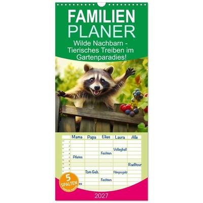 Familienplaner 2027 - Wilde Nachbarn - Tierisches Treiben im Gartenparadies! mit 5 Spalten (Wandkalender, 21 x 45 cm) CALVENDO