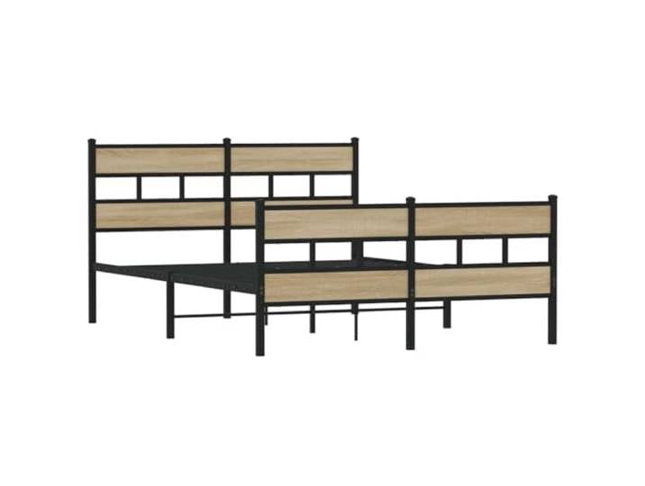 KTHLBRH Bettgestell aus Eisen Eiche Sonoma 140 x 190 cm Bettgestell mit Kopfteil, Lattenrost inklusive, Stauraum unter dem Bett