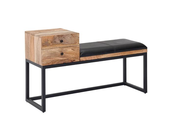 Banc à 2 tiroirs en cuir de chèvre, marron