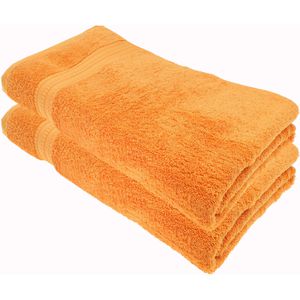 Julie-Julsen Handtuch Bio, orange, 100 x 150 cm, Badetuch mit Bordüre, 100% Bio-Baumwolle, 550 g/m², 2 Stück