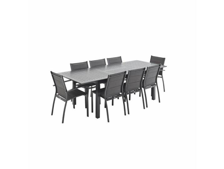 Table de jardin extensible aluminium + 8 assises - Chicago Anthracite/Gris taupe - Table en aluminium 175/245cm avec rallonge et 8