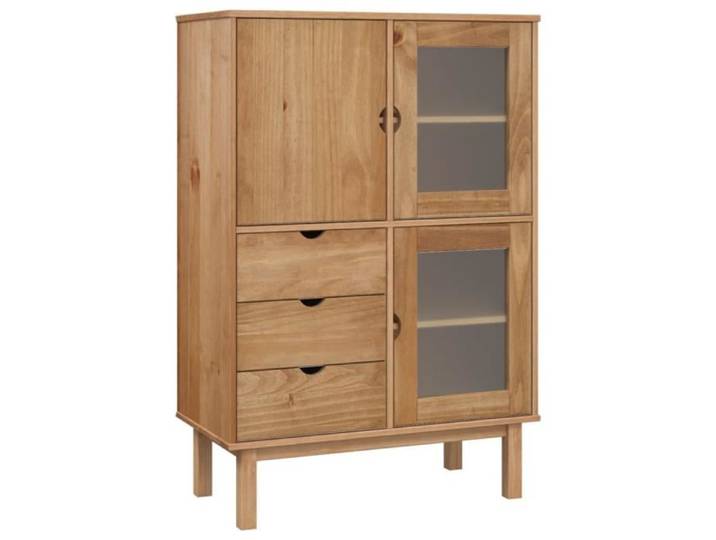 Buffet haut - GAROSA - OTTA - Bois massif de pin - 3 portes - 3 tiroirs - 85x43x125 cm