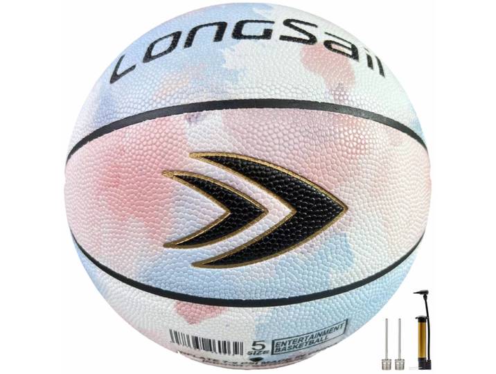 LONGSAIL Ballon de basket-ball haut de gamme en cuir composite/cuir en microfibre, Taille 5, Couleur lavis à l’encre, Polyuréthane absorbant l’humidité
