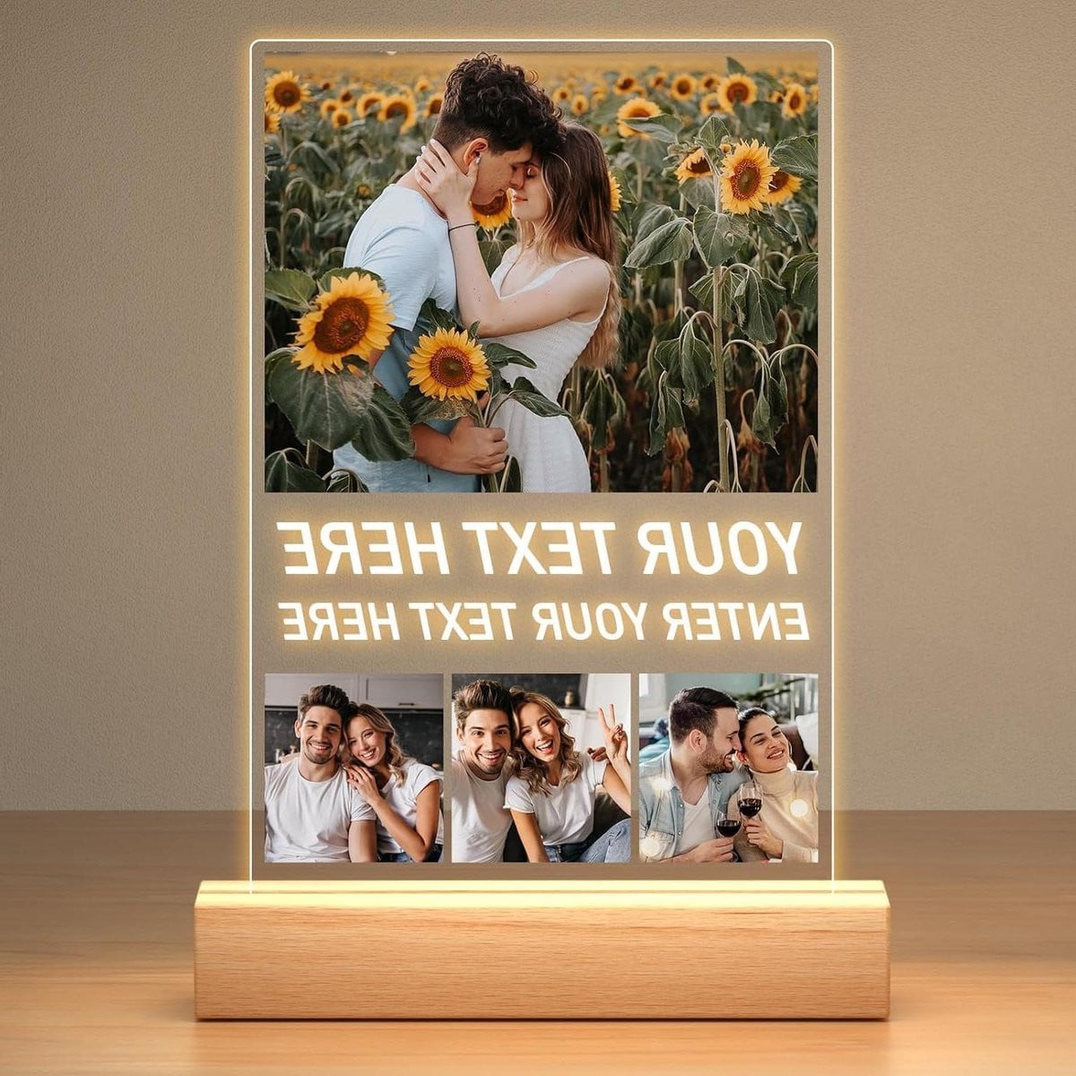 Gepersonaliseerde Acryl Fotolijst met LED Nachtlampje - Rechthoekig - Stijl-07