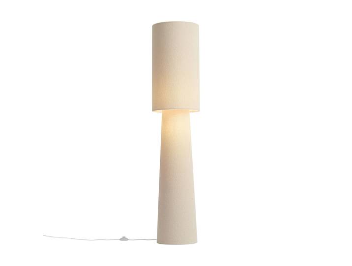 Lampadaire Japandi Beige Tissu Teddy 2 Lumières - Trompet