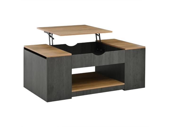 Table basse relevable grise avec rangement 109,5 x 59,7 x 43 cm