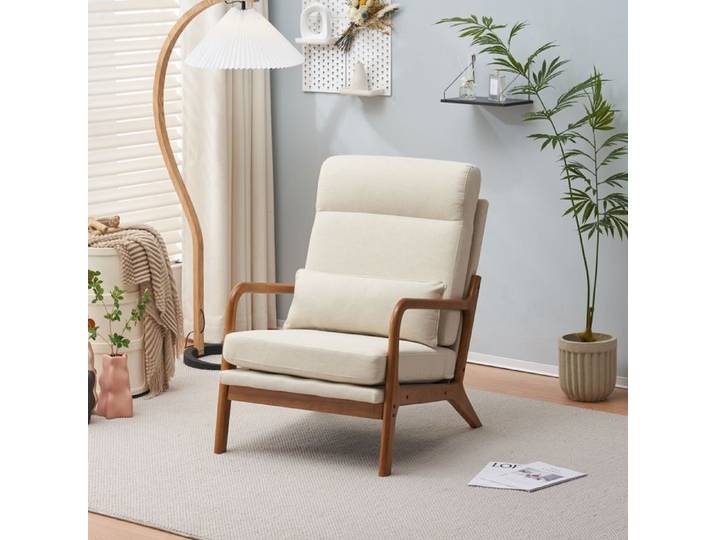 ALIGHTUP Fauteuil de Salon Fauteuil Lounge Fauteuil Relax Scandinave Dossier Haut 65×88×93cm Crème