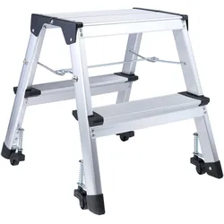 Klapptritt, 2 Stufen, mit Rollen, Aluminium, silber