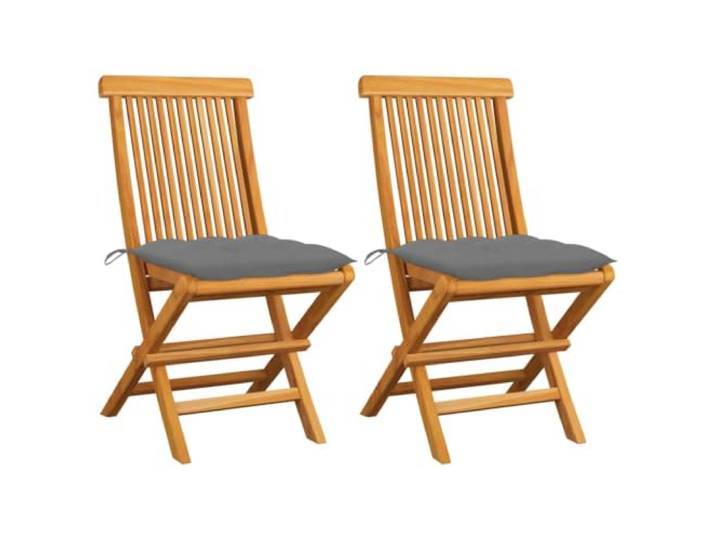 Klappstühle mit Grauen Kissen, 2 Stück, Massivholz Teakholz, Gartenstühle Massiv Teakholz, glatte Oberfläche, dick gepolstert, klappbar, leicht, bis 110 kg