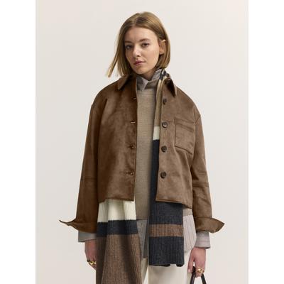 Kurzjacke BUGATTI "Regular Fit", Damen, Gr. 36, 90, braun, 90% Polyester, 10% Elasthan, unifarben, regular fit, Jacken Kurzjacke, Regular Fit Veloursleder-Optik Hemdjacke