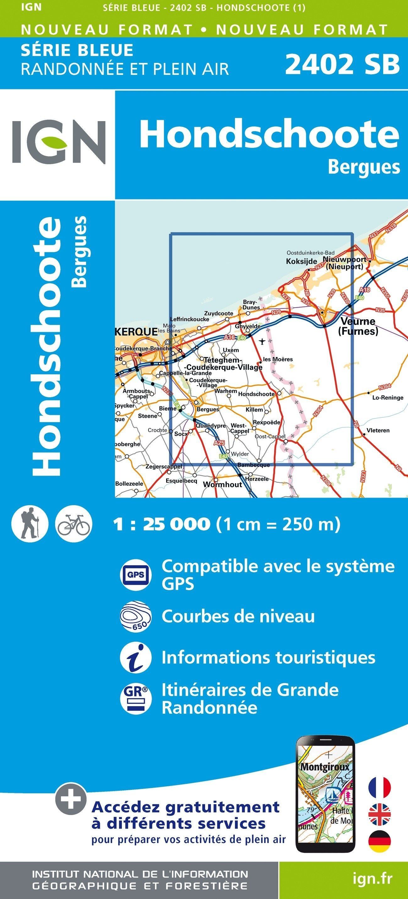 Carte de randonnée IGN Série Bleue n° 2402 - Hondschoote, Bergues