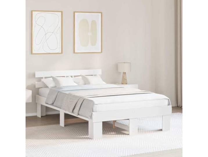 YNGBHFNOP Massives Kiefernholz Modernes Design 120x190 cm Weiß Bettgestell mit Kopfteil Weiss 120x190 Massives Kiefernholz Stabil Modernes Lattenrost Schlafzimmer