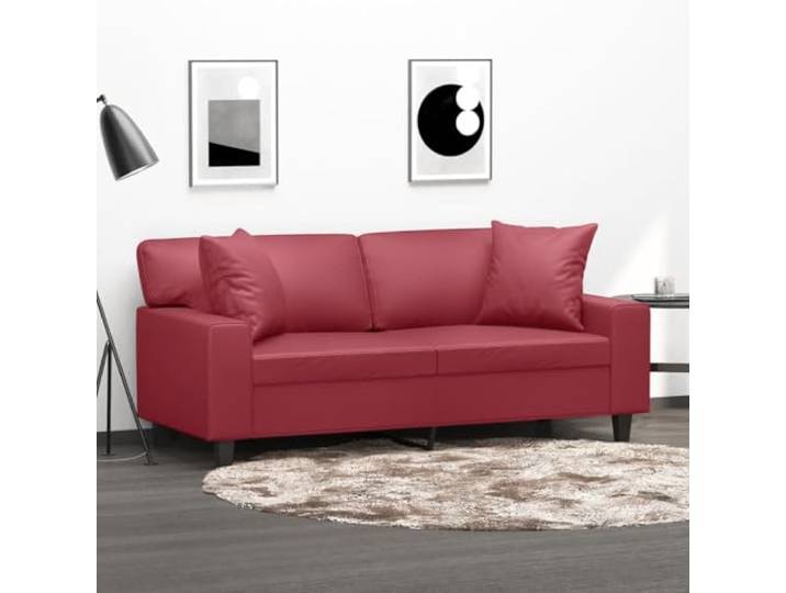 HEFZGDB 2-Sitzer Sofa Weinrot 140 cm Kunstleder Modernes Design mit Zierkissen Langlebiges Metallgestell Komfortabel Schmutzabweisend Luxuriöses Wohnzimmer Sitzmöbel