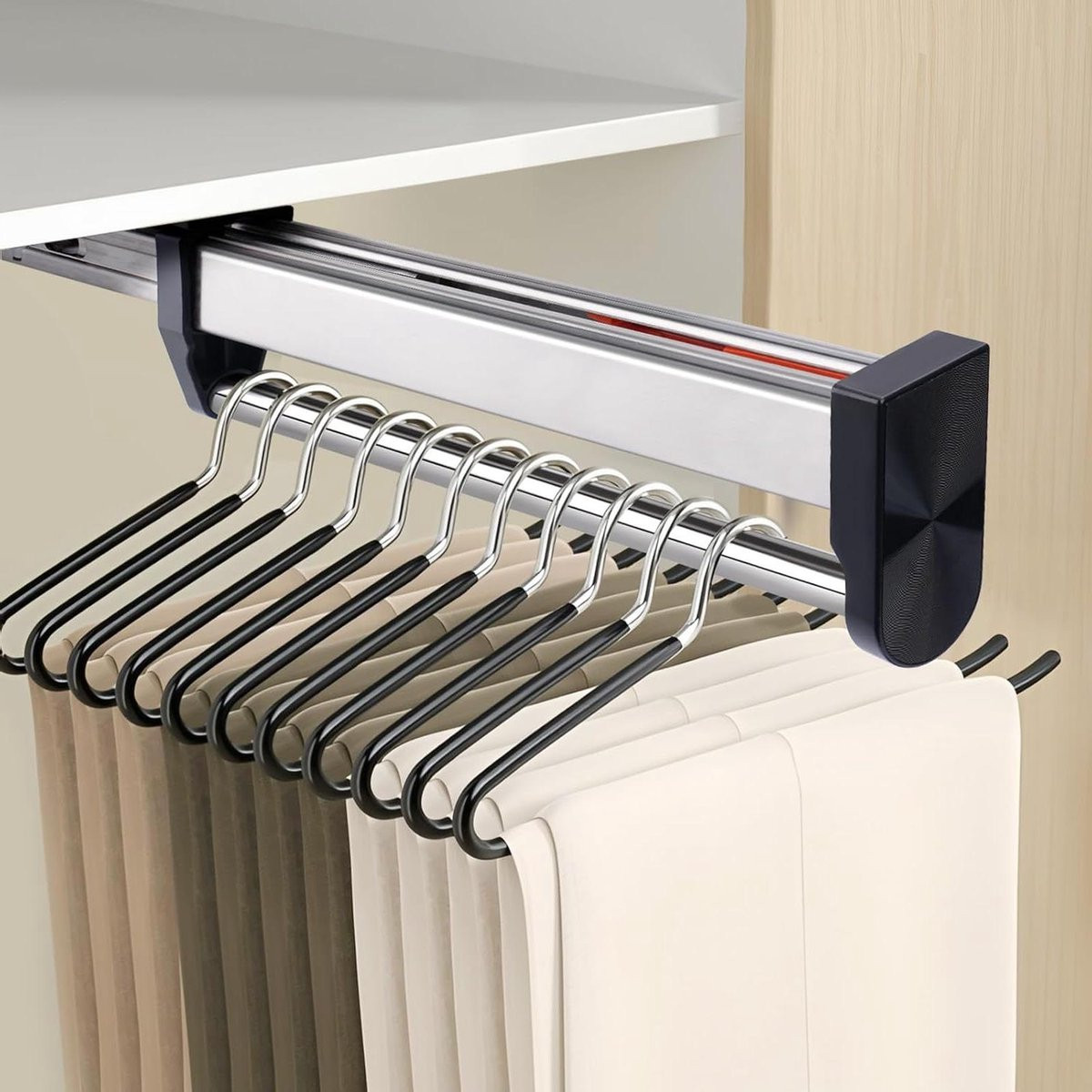 Intrekbare kledingstang voor in de kast en garderobe, Zilver, 400 mm
