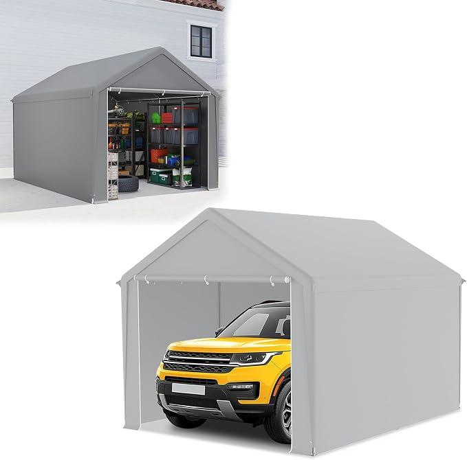 Carport 3x4 m Zeltgarage mit Abnehmbar Seitenwände Große Garagenzelt Lagerzelt UV-Schutz Windfest Winterfest Autozelt Unterstand, Grau
