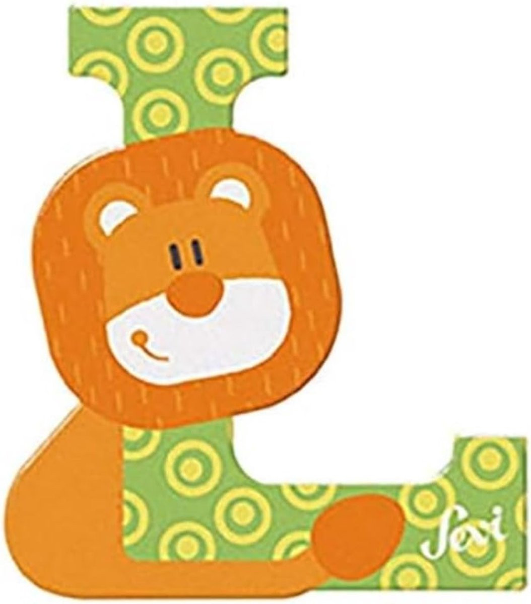Houten Letter L met Leeuw Decoratie voor Kinderkamer, Educatief en Kleurrijk