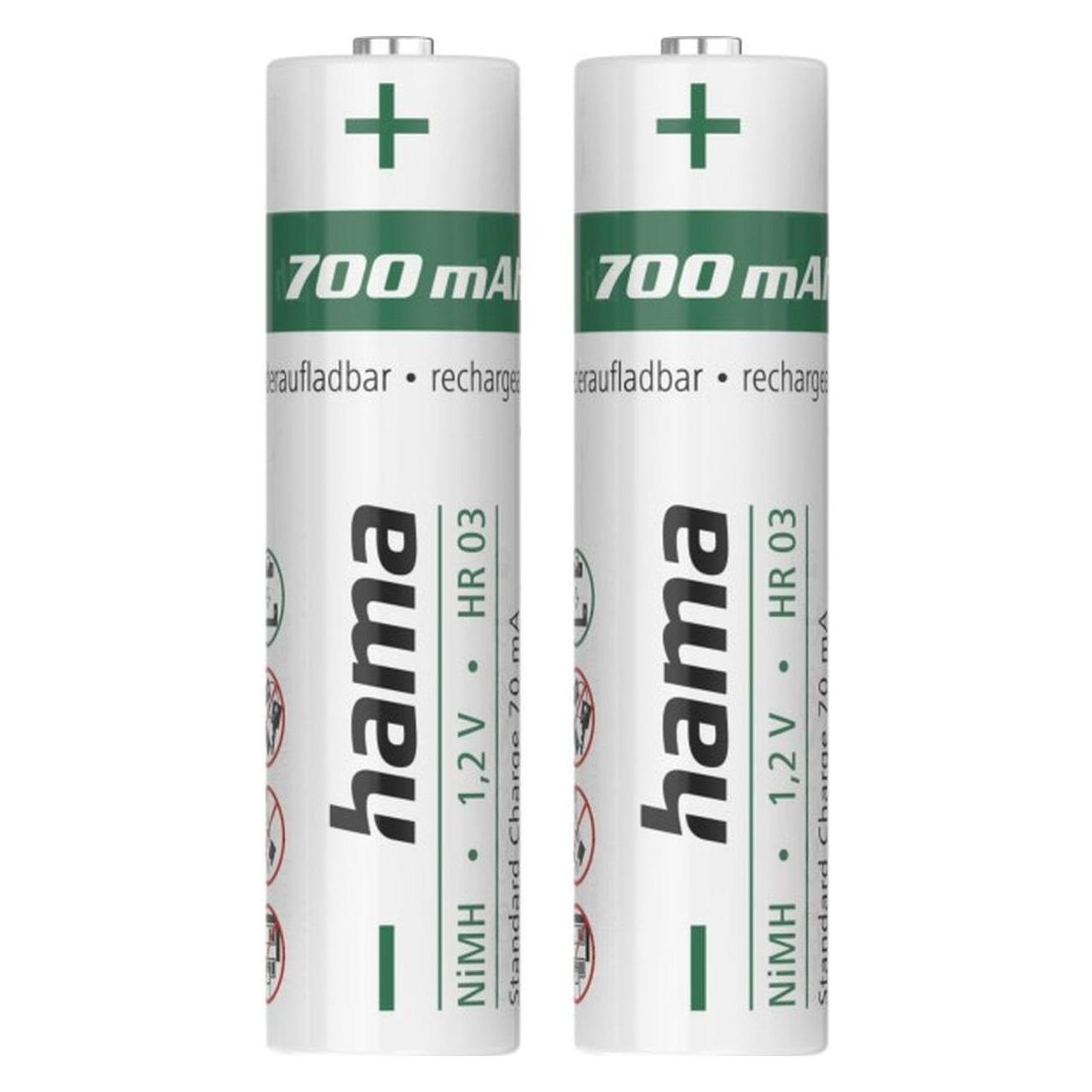 Hama NiMH-Akkus, AAA Micro, 700 mAh 1,2V, 2 Stück (2 Stk., AAA, 700 mAh) (00223525)