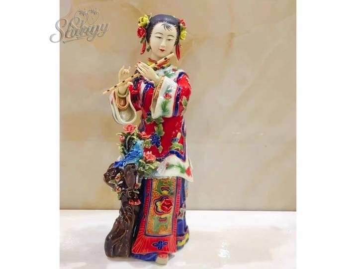 Figurine Shiwan en céramique, Statue de beauté de jeu de flûte, article décoratif artisanal, ornement de bureau pour la maison