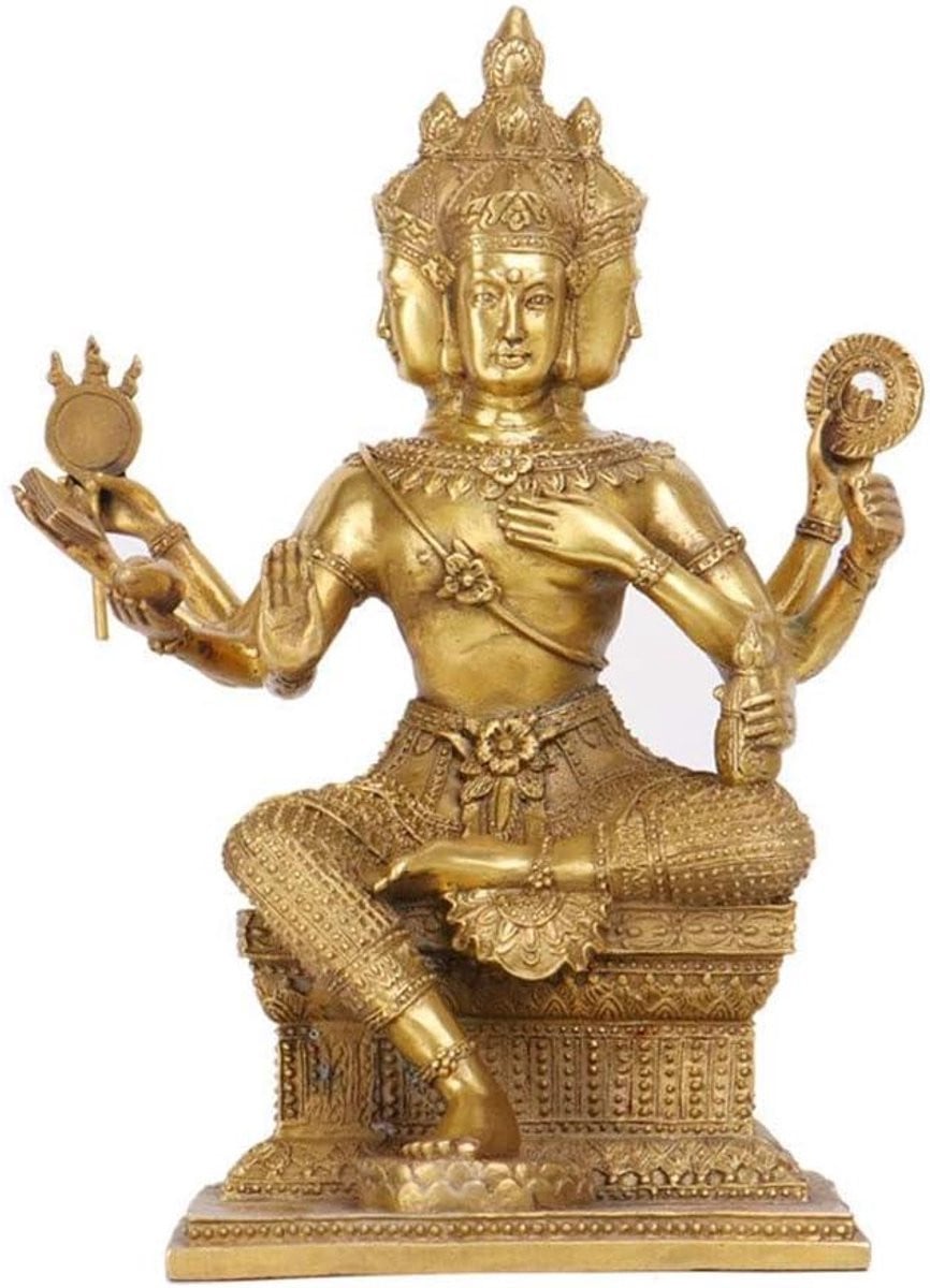 Handgemaakt Bronzen Boeddha Beeld - Bronskleurige Thaise Decoratie - Hoogte: 35 cm