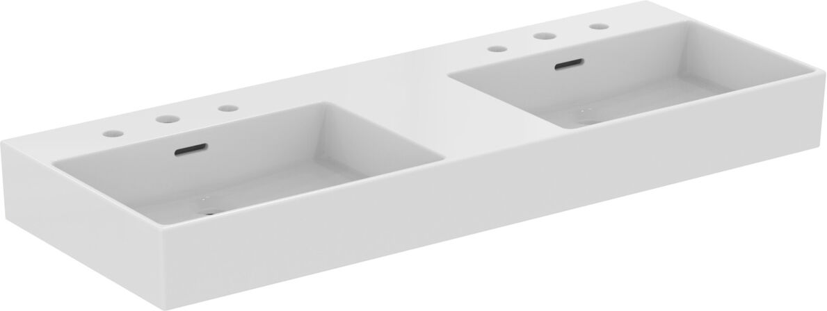 Ideal Standard double T3914MA 120x45x15cm, avec trop-plein, sol, 3 trous robinetterie, blanc Ideal Plus