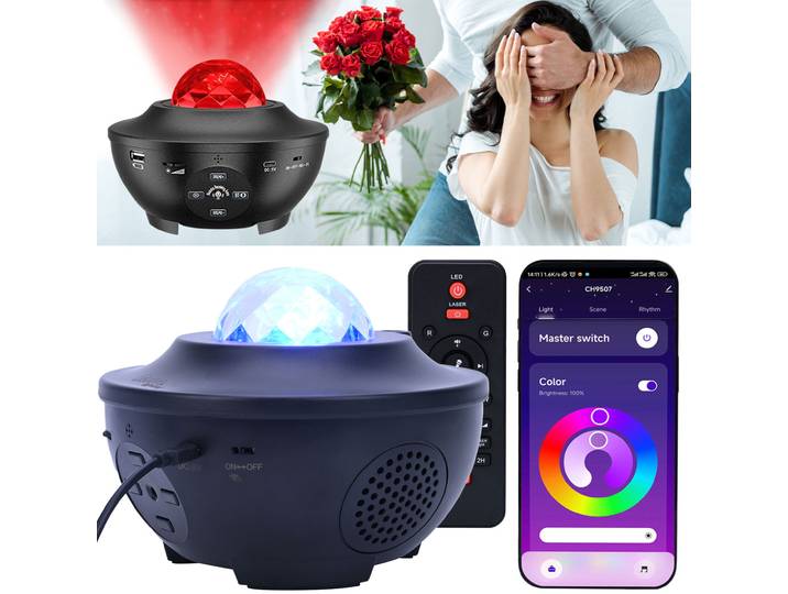 Laser-Sternenhimmel-Projektor mit Bluetooth Lautsprecher, Sprachsteuerung & App