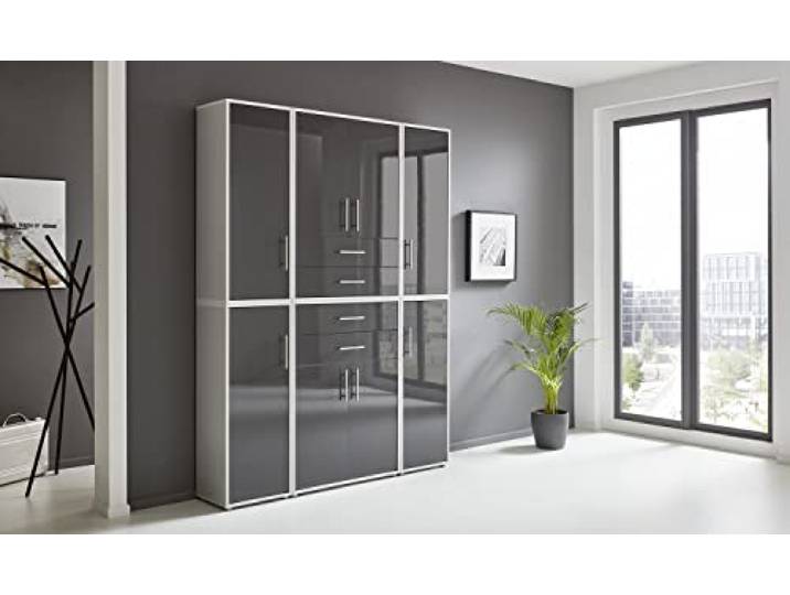 BMG Möbel Aktenschrank Office Edition Set 19, Büroschrank mit Metallgriffen Made in Germany (Lichtgrau/Anthrazit Hochglanz)