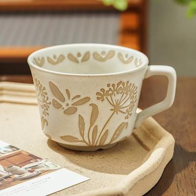 Inspired Finds Ceramic Coffee Mug Leaf Pattern Porcelain Tea Cup For Home And Office Use beige Floral Pattern Mug
