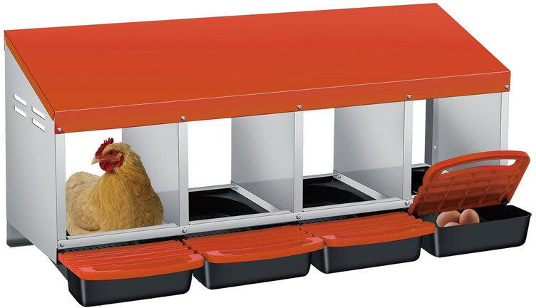 Blue Elephant Chicken Nesting Boxes,Weatherproof Galvanized Steel Chicken Egg Laying Box with Handle Perch & Automatic Rollout Egg Collection, Easy Clean & Quick As Orange 47cm H X 104.1cm W X 48cm D
