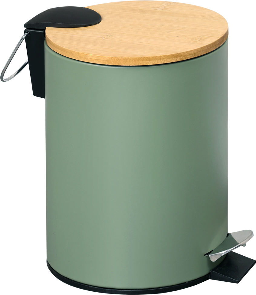 Kosmetikeimer KESPER "Mülleimer Bambus, FSC zertifiziert, 3l", grün, B:17cm H:23cm T:17cm Ø:17cm, Bambus, Kunststoff, Metall, Mülleimer, Kosmetikeimer, inkl. Inneneimer, Deckel mit Soft-Close