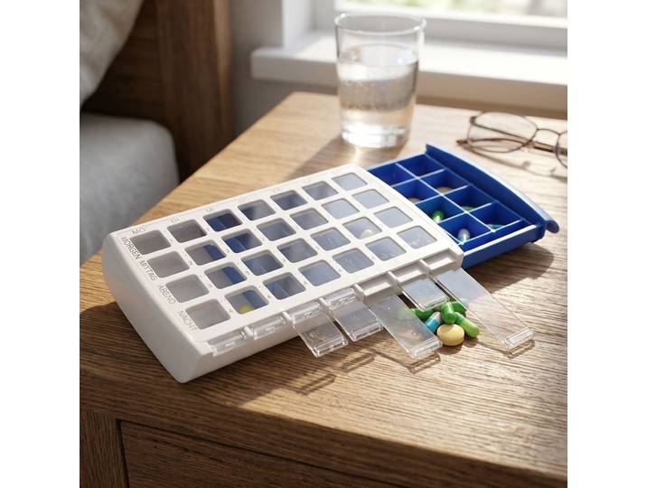 Pillenbox mit 28 Fächern, 7 Tage mit je 4 Fächern