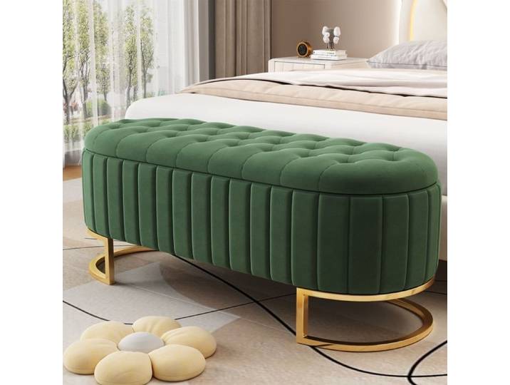 Banc de Rangement 120x40x42cm - Banquette Coffre de Chambre - Bout de Lit Rembourré - Salon - Velours Vert