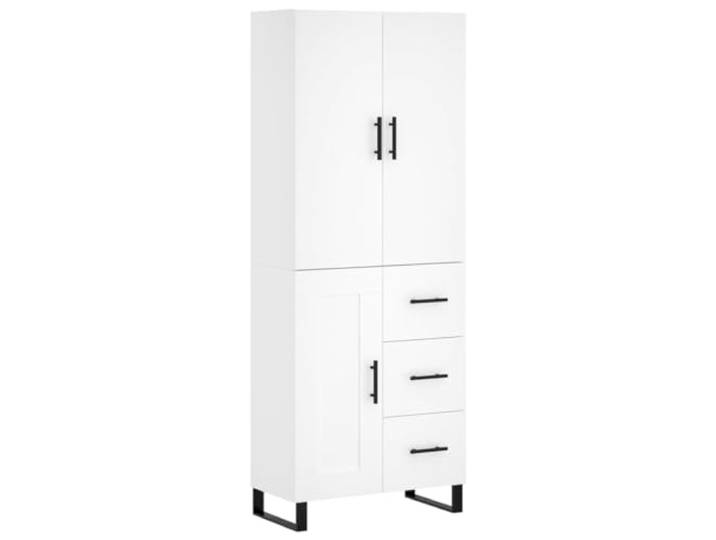 Fisinber Highboard Weiß 69,5x34x180 cm Holzwerkstoff Schrank Stilvoller Beistellschrank fürs Wohnzimmer mit robusten Metallfüßen und viel Stauraum hinter verschlossenen Türen.