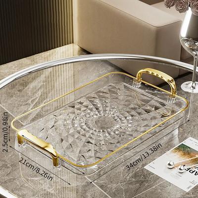 Uplift Picks Transparent Plastic Serving Tray With Double Handles Decorative Storage Tray clear Gold Large