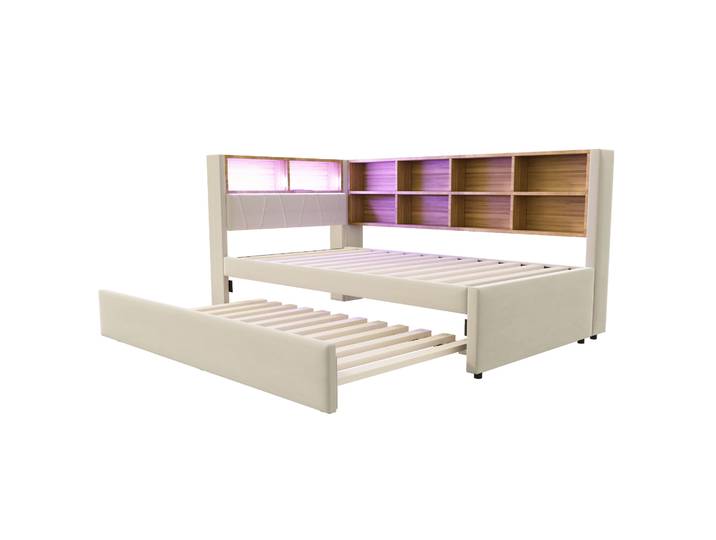 Canapé-lit Multifonction 90x200 Cm Avec Lit Gigogne 90x190 Cm Beige