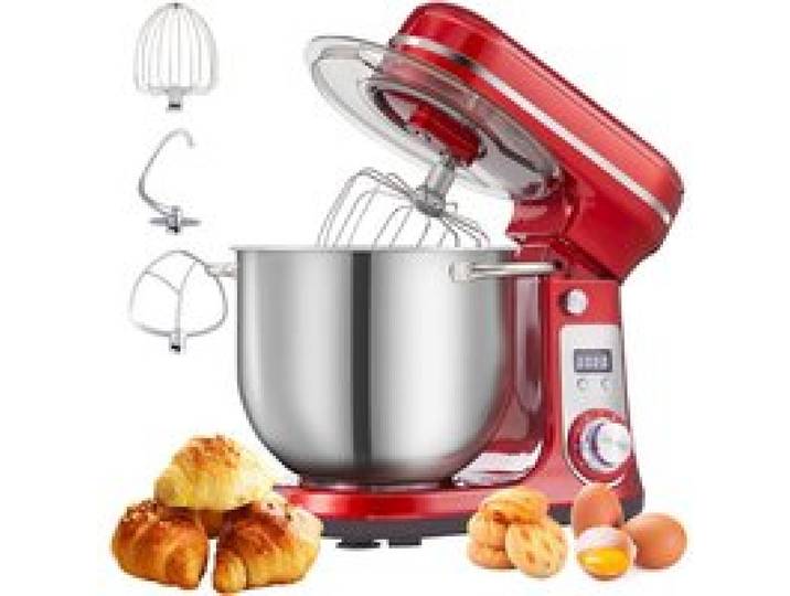Robot pâtissier électrique- EDENDIRECT - 6 vitesses 6 L crochet pétrisseur batteur plat fouet et couvercle anti-éclaboussures rouge