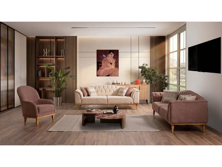 JVmoebel Polstergarnitur Beige-braunes Wohnzimmer-Set Sofas Designermöbel moderner Stil, (3-tlg), Made in Europa