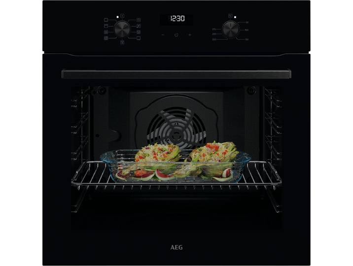 AEG Backofen TU5AB20WSK , Energieeffizienz: A+, schwarz, B:59,6cm H:59,4cm T:56,9cm, Backöfen, Heißluft: Gleichmäßiges Garen auf 3 Ebenen: ideal für Mehrblech‑Backen, Backofen