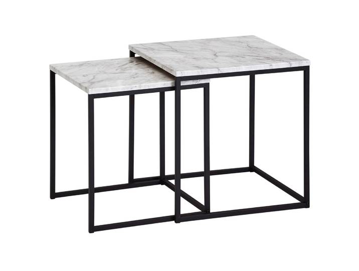 Lot de 2 tables gigognes effet marbre en mdf, blanc