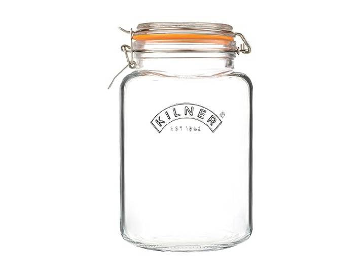 Kilner Bocal carré en verre hermétique de 3 l (3 000 ml) pour conserver des fruits entiers et des légumes et stocker des céréales\, des pâtes\, des biscuits pour animaux domestiques