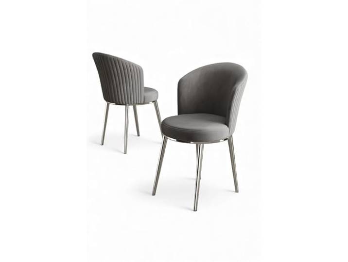 Modern Chair Set (4 Pieces), Grey & Chrome, 45 x 87 x 41 cm 100% Metal Frame, Plywood Back, 22/28 DNS Foam Stylish for Home & Hotel