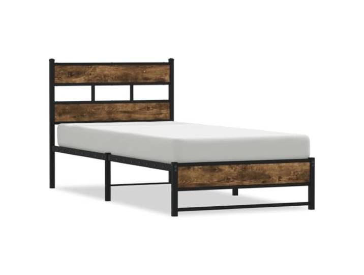PUGYNBK Bettgestell aus rauchgrauem Metall, 75 x 190 cm Robuster Stahlsockel, Metallleisten und Beine, Stauraum, Lesehalter