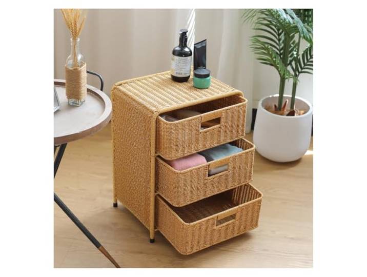 Nachttisch Aus Rattan Mit Schubladen, Beistelltisch Fürs Schlafzimmer Nachtschrank Mit Stauraum, Bedside Table Für Wohnung Wohnzimmer, Keine Montage Erforderlich