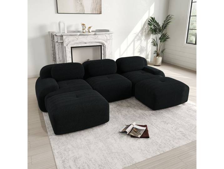 Canapé modulable - ZEVKOR - Canapé modulable d'angle U - Velours côtelé noir - Mousse 32D - L298xP178xH70cm