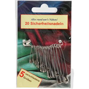 alzetta Sicherheitsnadeln 20-shn, silber, Metall, 5 Größen 28-57 mm, 20 Stück