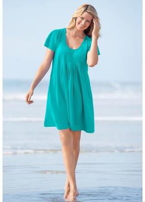 Plus Size Women's Box-Pleat Cover Up by Swim 365 in New Turq (Size 30/32) Swimsuit Cover Up